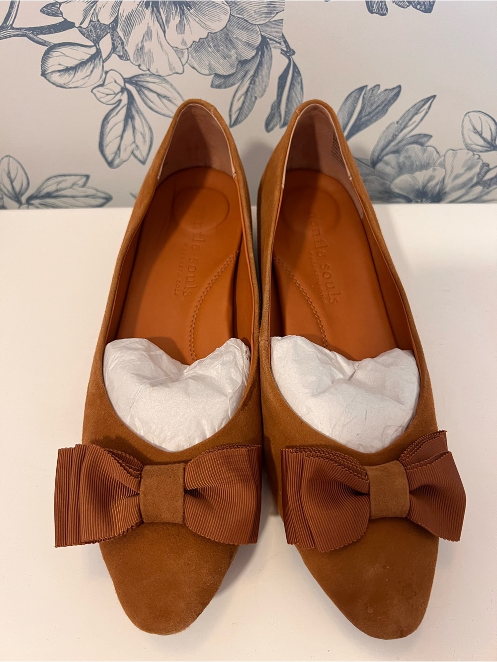 gentle souls Cognac Suede Bow Flats - Women's